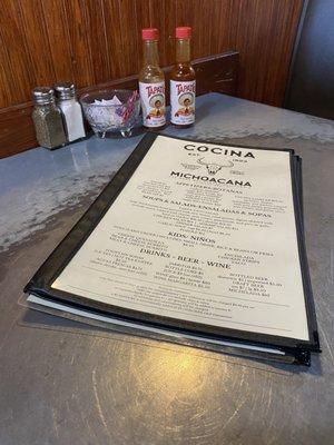 The table and menu