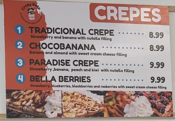 Crepes menu