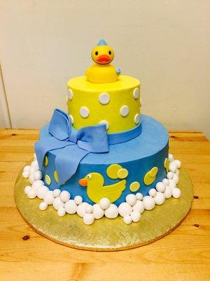 Yellow and Blue Baby Shower Cake