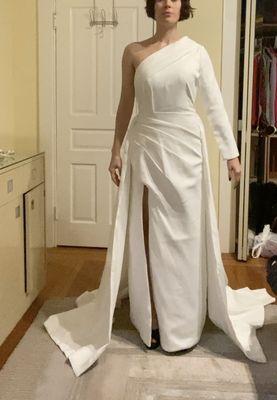 This was the dress before I brought it to The Wedding Dresser - what even IS that bubbled fabric at the slit?!