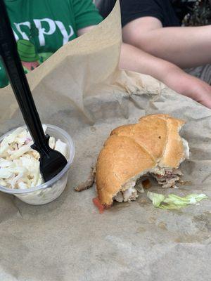 Knuckle Sandwich & Coleslaw.  Our granddaughter was enjoying it before I got to pic taking.  She finished it up after I got this.