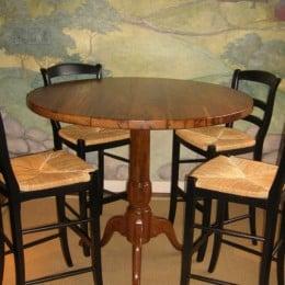 Bar height solid chestnut tripod base pedestal table.