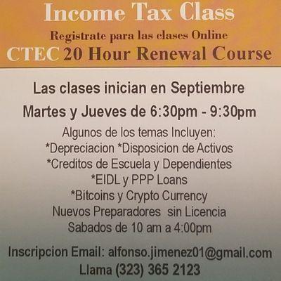 Income Tax Class!!!
Regiatrate las clases empiezan en Semptiembre!!!