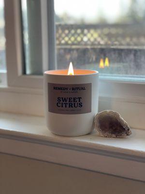 Their new custom candle - smells great! And a crystal I picked up a few months ago.