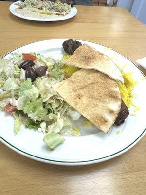 Greek salad with rice and spicy lamb $20