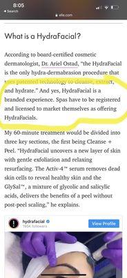 Serenity doesn't offer a genuine Hydrafacial but yet they solicit they do on their site.