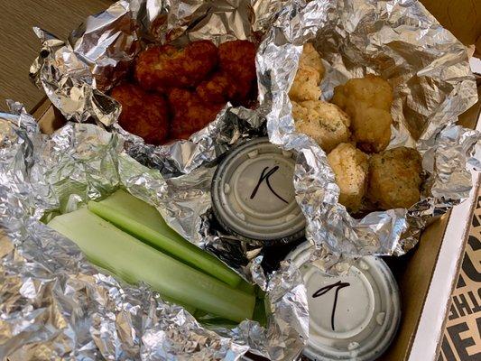 Boneless Wings- BBQ and Ranch Rub with a side of celery and ranch dressing