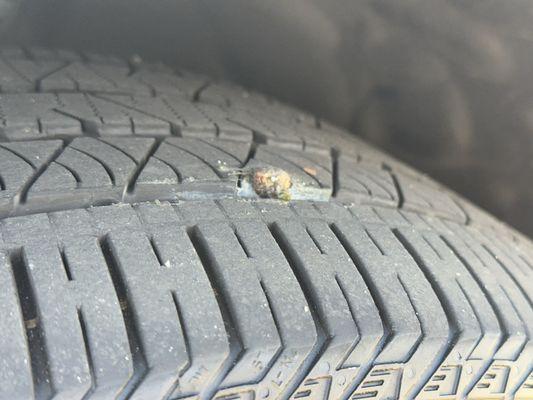 A "plug" repair on my tire which should have been a patch repair from the inside.