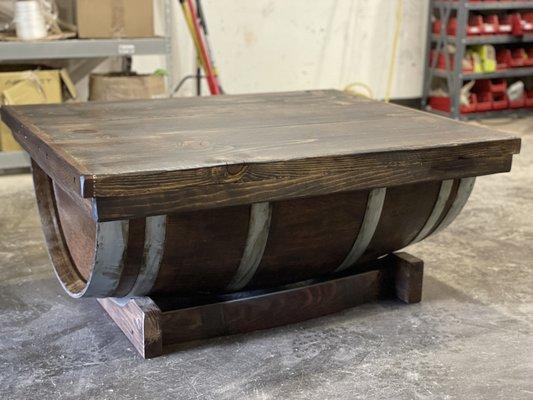 The Dreamy Wine Barrel Coffee Table Stained in Dark Walnut.