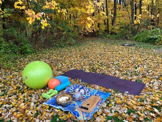 1 on 1 Yoga setup in my backyard