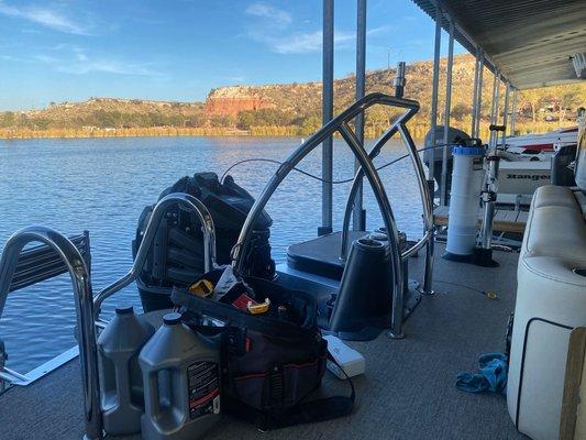 Service calls to boat slips on the water for an oil change service!