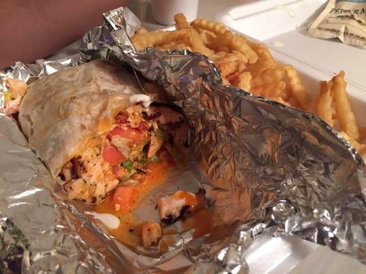 Buffalo chicken wrap with fries