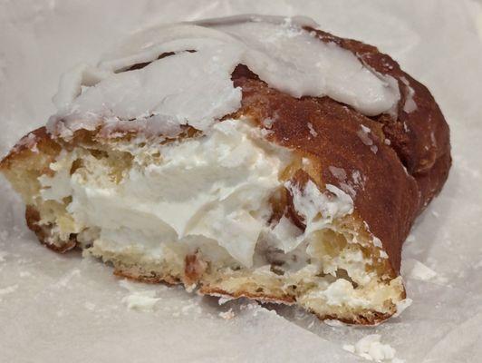 Inside the vanilla cream-filled donut. So good.