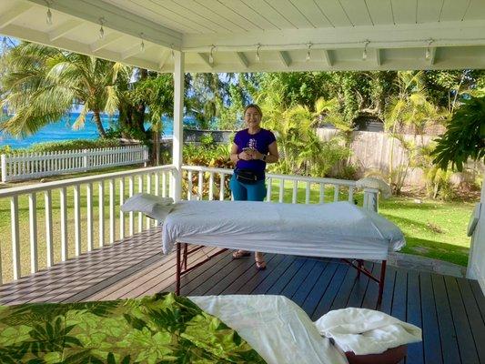 Setting up for another massage session overlooking the beautiful shores of Oahu