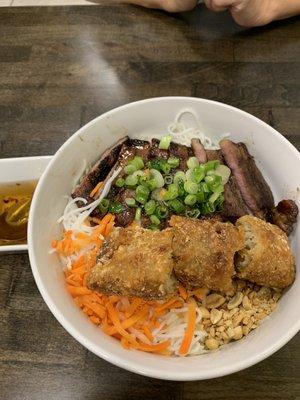 Grilled pork and egg roll noodle salad