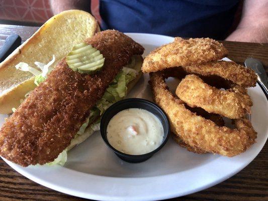 Crispy fish filets and onion rings