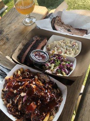 El sancho, rib plate with mac salad and nopales, and half pound of brisket