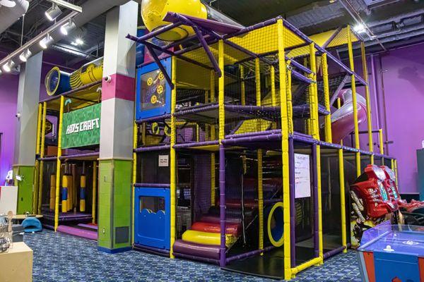 The Quest is a spectacular, multi-storied, indoor play piece consisting of tunnels, tubes, slides, and various physical challenges for kids