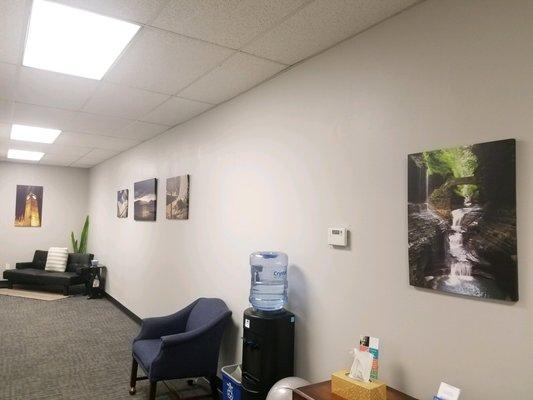 Our office hallway from the vantage point of our cardio room.