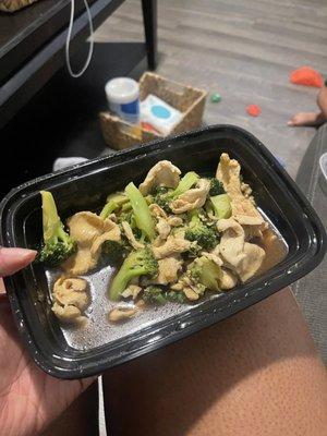 "Full" portion of $16 chicken and broccoli; untouched. Pathetic!