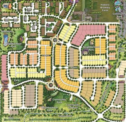 Bromley Farms master planned community with single and multifamily homes located in the Northeast Denver metro.