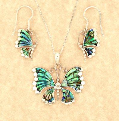 Sterling Butterfly inlayed with paua shell. Designed by Wolf Guibbory of Vera Wolf.