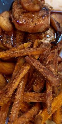 Pork chops and sweet potato fries