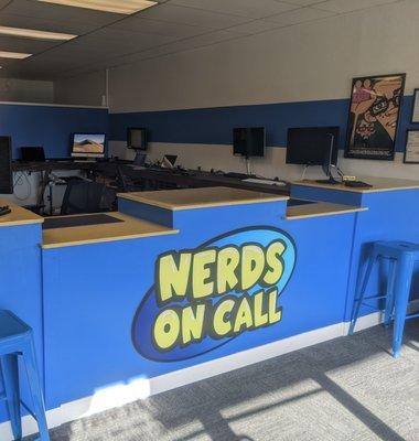 The lobby of Nerds On Call computer repair on Madison ave.