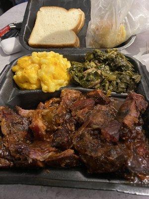 Rib stripes, Mac and cheese, collards