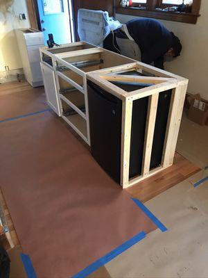 Natick kitchen island before pic.