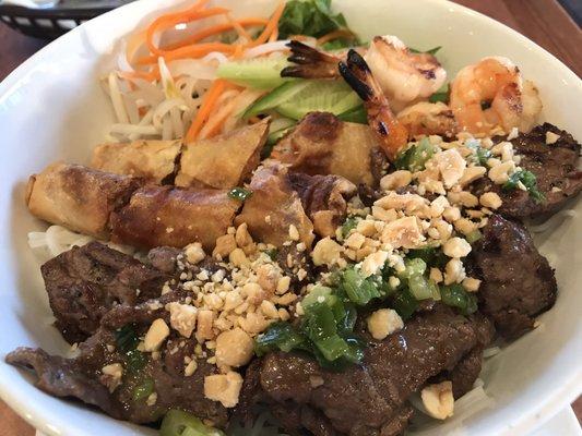 Vermicelli Beef combo w/shrimp and egg rolls. Very good!