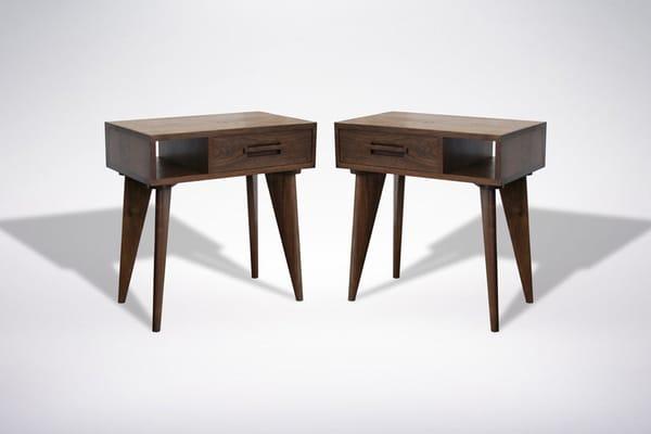 Mid century modern walnut side tables night stands