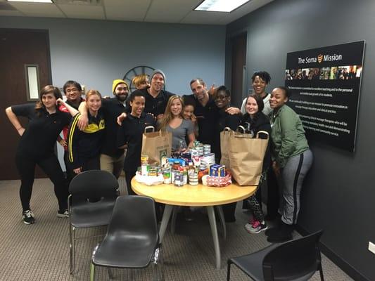 Soma students bringing in donations during the holidays.