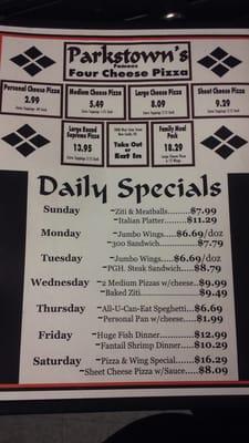 Daily specials subject to change