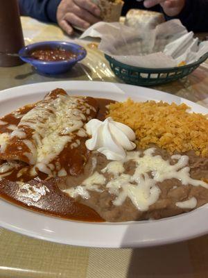 Chicken Enchiladas, lunch has 2, dinner has 3.