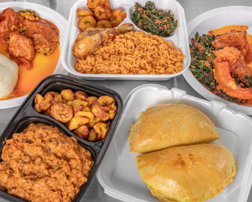 African food available per plate-visit us. You can also order in  bulk (catering services). We can deliver through uber eats, doordash or gr