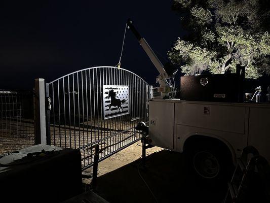 Installing the gate.