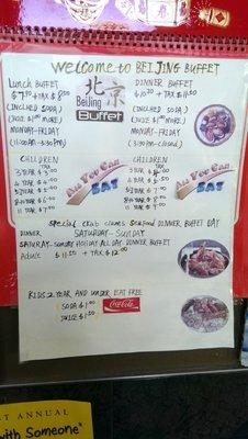 Buffet times and prices