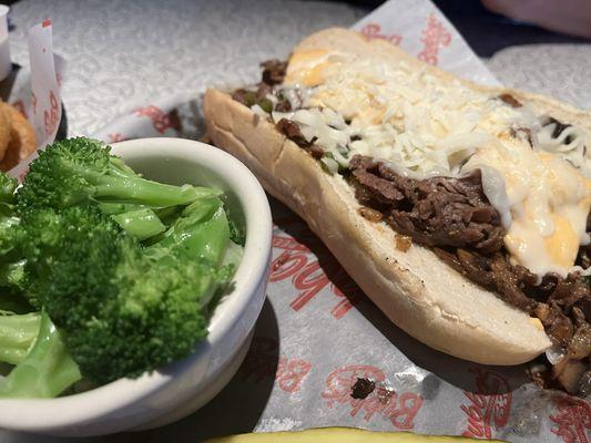 Philly cheesesteak substitute fries for broccoli