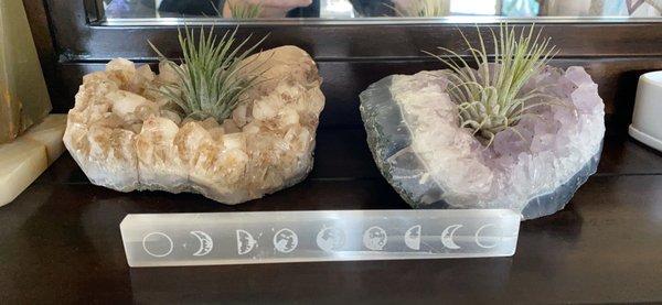 My three favorite items I've bought from Boho. My crystal air plants and moon phase selenite stick.