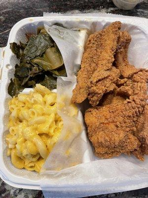 Fried Catfish, Greens, Mac N Cheese