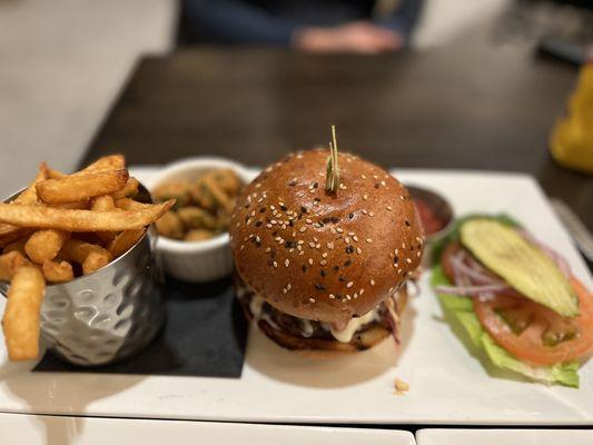 Fuego Burger 3/5, Fries and Panko Fried Jalapeño 5/5