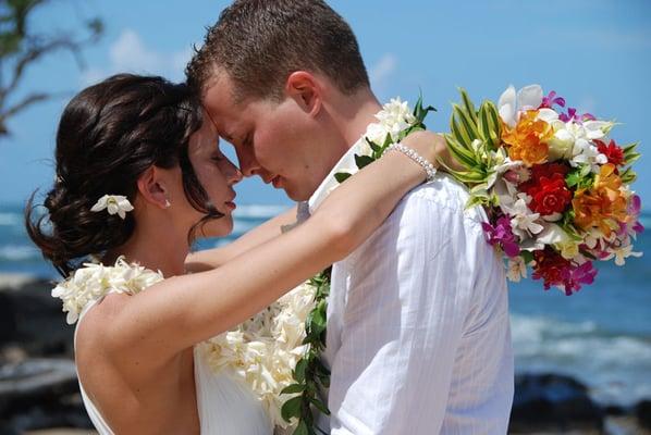 Enjoying an intimate moment after their wedding.