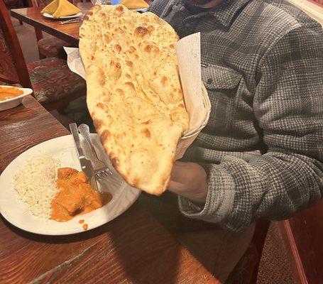 Here is the 1 order of Garlic Naan with Steam Rice and Chicken Tikka Masala