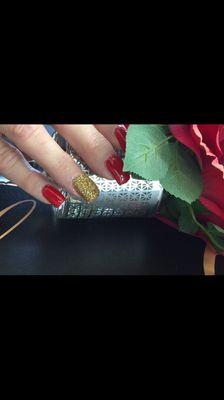 Had an amazing fill and pedicure with  Christine and Larry today.  Aren't the  colors beautiful? Candy apple red with 24 karat gold