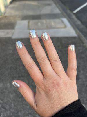 Silver chrome gel manicure