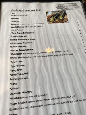 Sushi Yu sushi menu