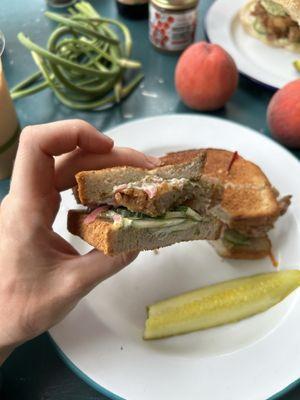 Gluten-free fried chicken sandwich on gluten-free bread