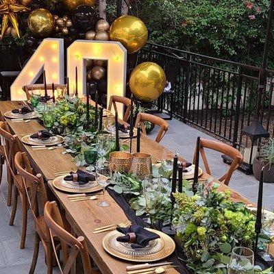 Birthday party in Encino , Farmhouse tables and Vineyard chairs