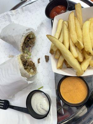 Beef Shawarma wrap  with house cut fries